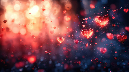 Sparkling red hearts bokeh background for Valentine's Day.