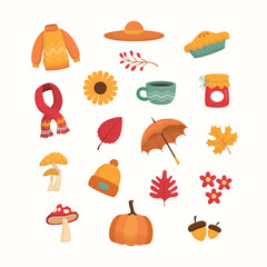 Autumn Elements Illustration Collection Hand Drawn Flat Style