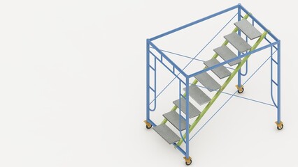 Scaffolding on wheels: an innovative and eye-catching 3D rendering of a movable ladder. It comes with a sturdy metal frame with and wheels, ideal for construction and renovation projects.
