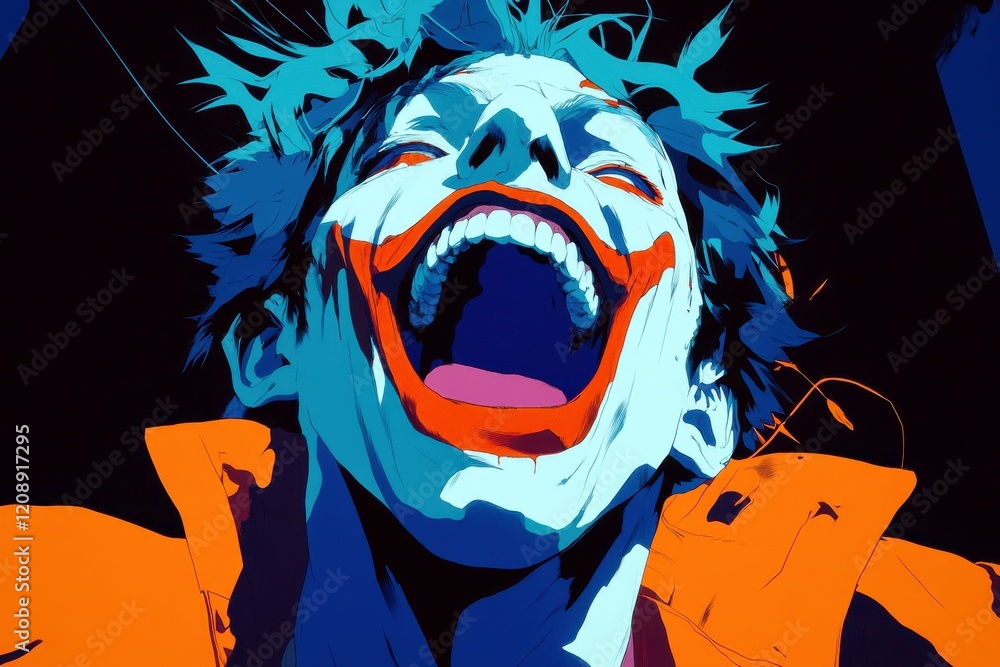 Poster vibrant expression of joyful madness in abstract art depicting a clown with unconventional colors an