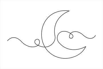 Moon continuous one line art drawing of Ramadan Kareem and Eid banner in outline vector illustration

