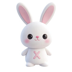 Bunny Rabbit Character 3D. Isolated on transparent background, cutout.