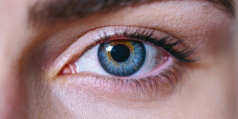 Obraz premium Close-up of a human eye showcasing vibrant colors and intricate details.