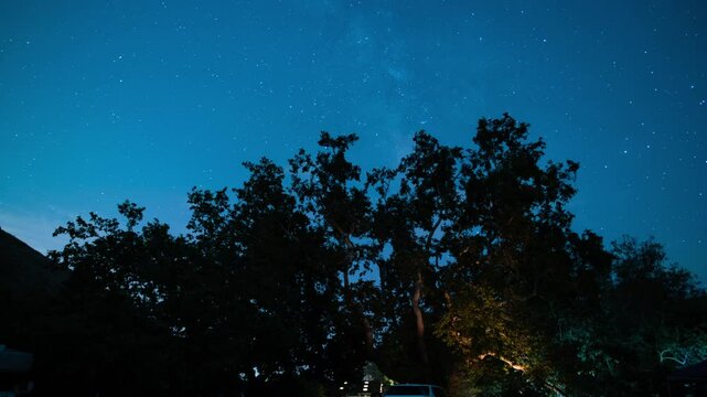 Malibu Milky Way Galaxy and Stars Over Busy Sycamore Campground Tilt Down Santa Monica Mts NRA California USA Time Lapse