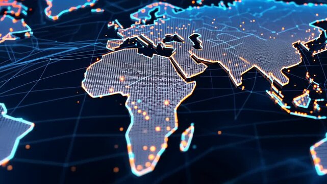 Global Network Connections Futuristic World Map Animation