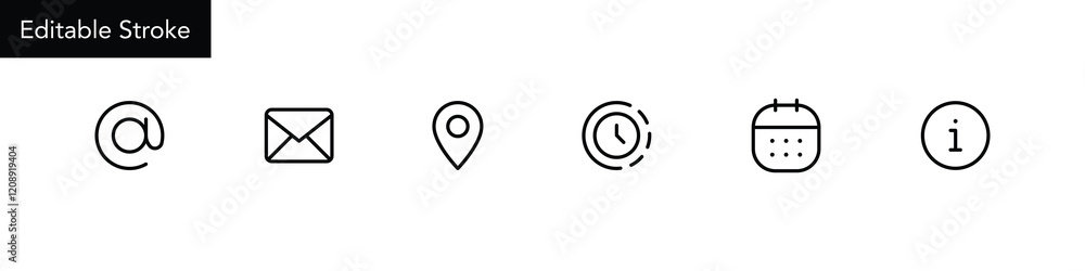 Fototapete Address location icon. Stopwatch timer icon. Date Calendar icon. Email envelope icon. contact information icon - Web icons set. editable stroke. for modern UI/UX designs, web and app interfaces