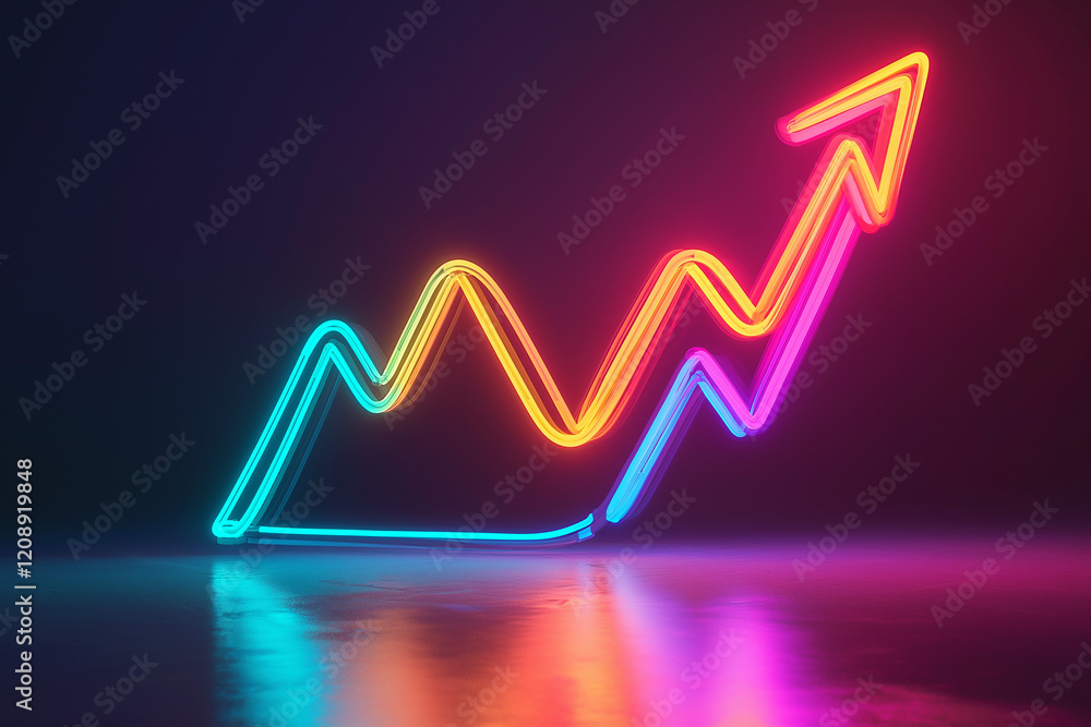 Poster a neon graph with an arrow pointing upwards