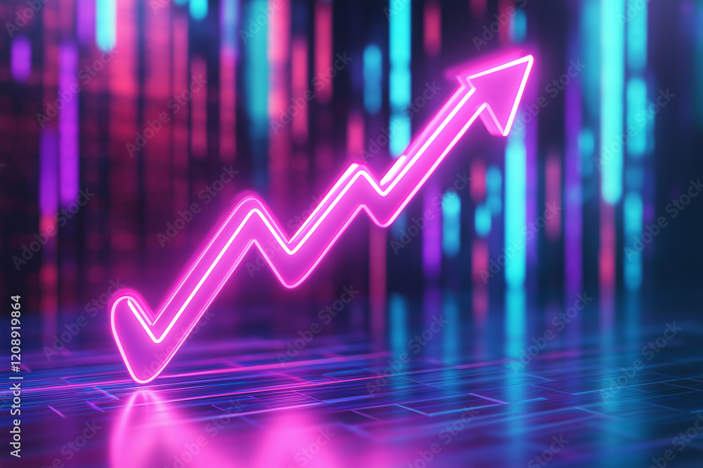 Poster a neon graph with an arrow pointing upwards