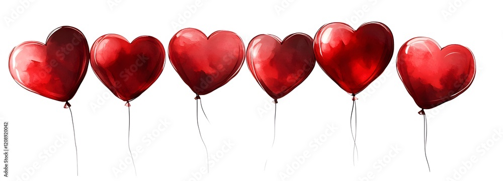 Canvas Prints Six Red Heart Shaped Balloons Floating Together