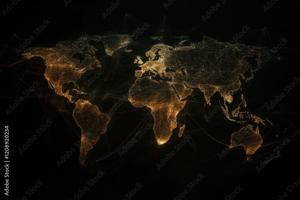 Wall mural abstract world map with glowing lines light technology