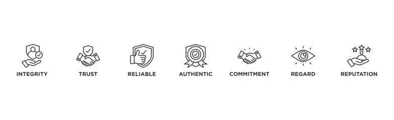 Credibility banner web icon illustration concept with icon of integrity, trust, reliable, authentic, commitment, regard, and reputation