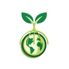 sustainable icon. earth and plant vector. reuse, recycle, renewal for carbon reduction, net zero, green energy, eco-friendly concept. Flat color design style