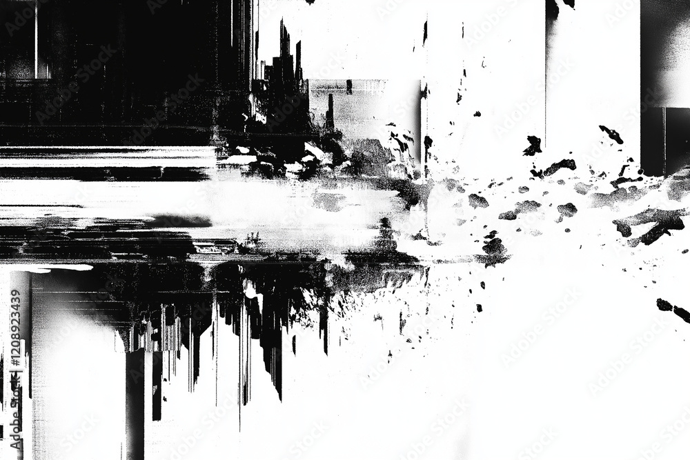 Fototapete abstract futuristic cyberpunk displacement map for 3d rendering. random distorted black white broken