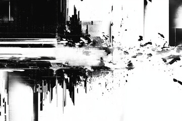 Abstract futuristic cyberpunk displacement map for 3d rendering. Random distorted black white broken glitch screen background. Digital as manual, lo-fi retro video noise overlay