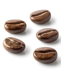 Four roasted coffee beans isolated on white background