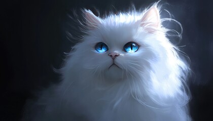 Fluffy Cat with Bright Blue Eyes