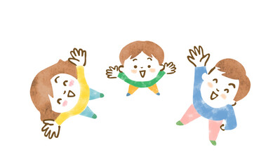 笑顔で真上を見上げる3人家族のイラスト