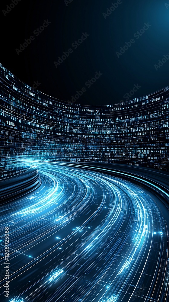 Poster vivid artwork of information data retrieval, dynamic data streams, holographic elements, energetic g