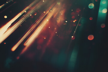 Black background with colorful lights, light beams, blurry cinematic sparkling in the air, glitchcore, glow iridescence bokeh sparkles. Festive light leak overlay
