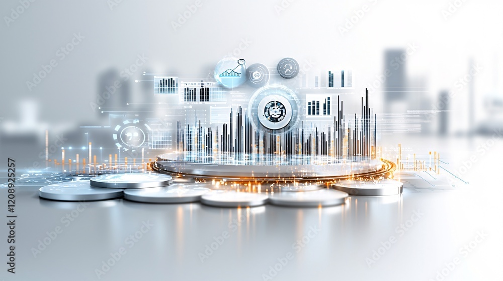 Aufkleber futuristic portrayal of data with copyspace, illuminated abstract shapes, clean and minimalistic des