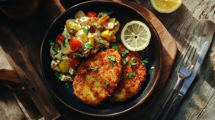 Delicious Crispy Wiener Schnitzel with Potato Salad