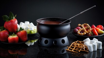 Chocolate Fondue Delight: Strawberries, Marshmallows, Pretzels