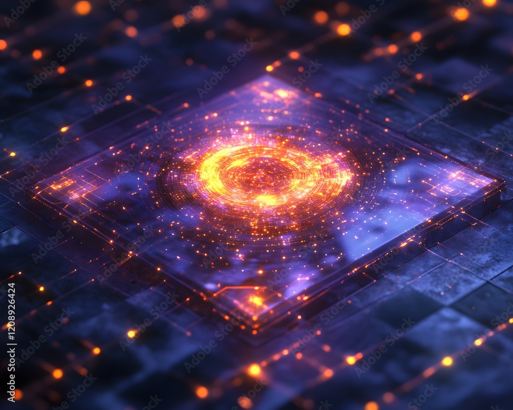 Poster a mesmerizing abstract image illustrating a bright cosmic vortex within a digital environment, showc