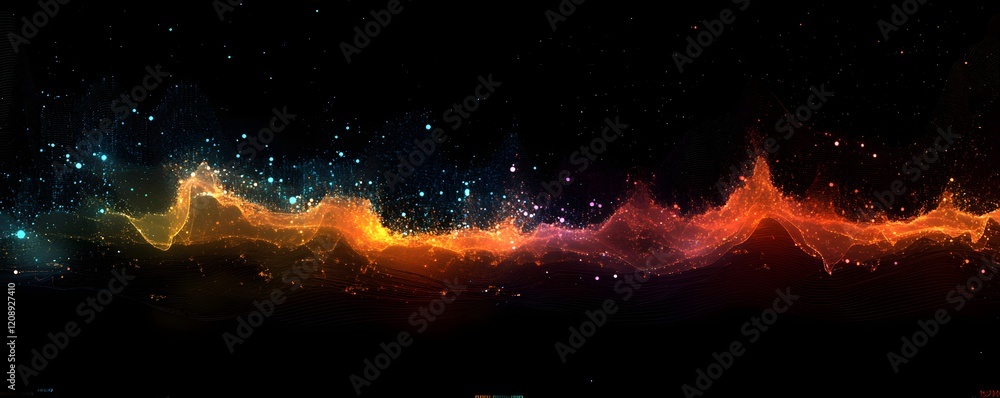 Poster a vibrant abstract wave pattern with dynamic colors seamlessly blending from orange to purple agains