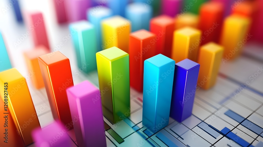 Poster a vibrant and colorful 3d bar graph representing data trends and analysis for business growth and pe