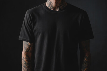 Models minimal tattoo T shirt. no text. black mockups.