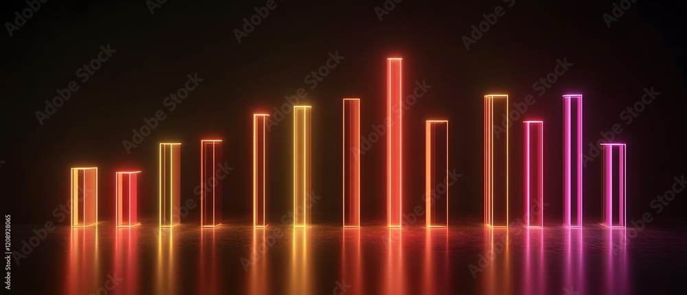 Poster a vibrant visualization of audio waveforms. the colorful bars represent sound levels with neon hues,