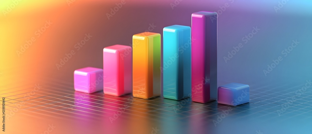 Poster vibrant 3d bar graph with bright colors representing data visualization and analysis. ideal for pres