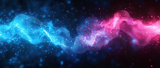 Obraz premium Wave of blue and pink light with sparkling particles