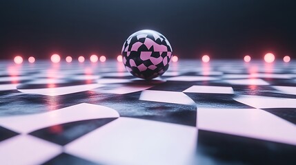 Abstract Sphere on Checkered Patterned Surface