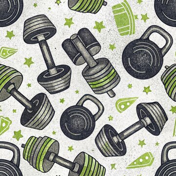 Seamless Fitness Pattern Dumbbells Kettlebells and Weights for Gym Design