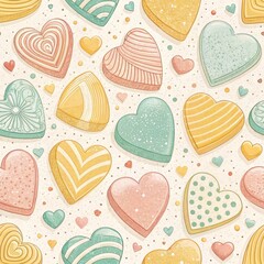 Delightful Pastel Heart Shaped Cookies Seamless Pattern Background