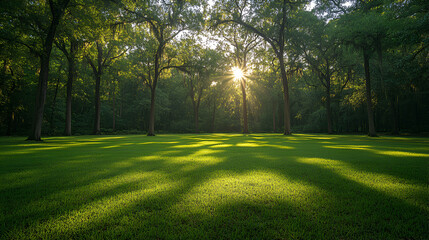 a serene forest clearing with sun light ai 