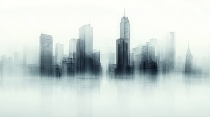 A misty skyline showcasing towering buildings in an ethereal silhouette.