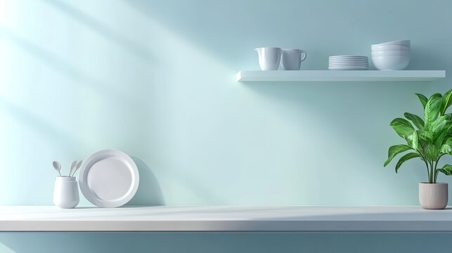 Minimalist home kitchen interior with washbasin and gas stove, empty space