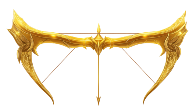 Golden Bow and Arrow Fantasy Game Asset Mythological Weapon Archer Equipment  Ancient Artifact Magical Bow