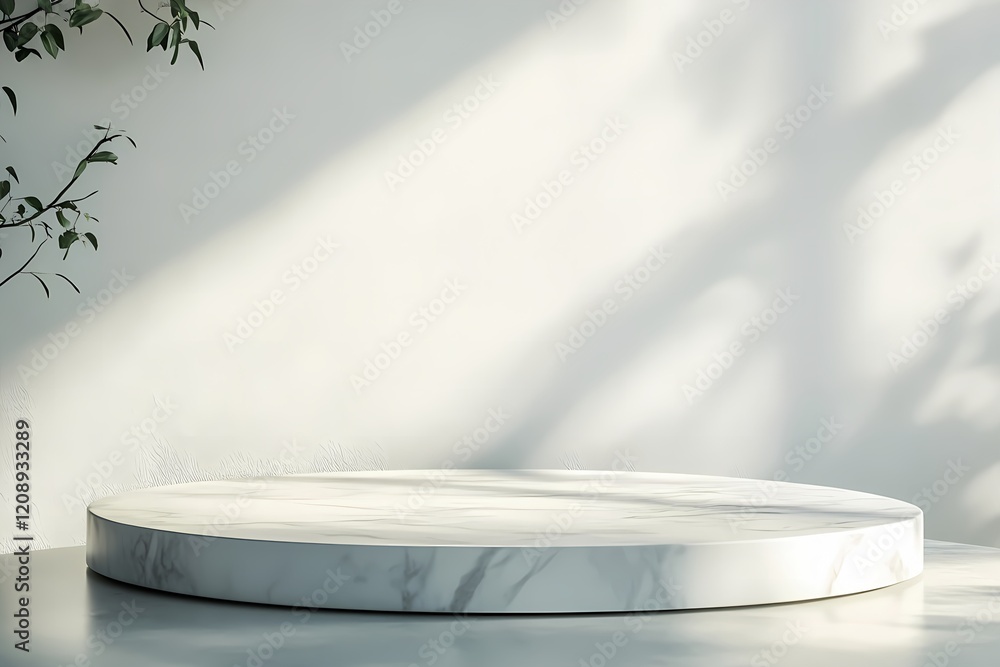 Aufkleber white marble circular display platform with subtle shadows