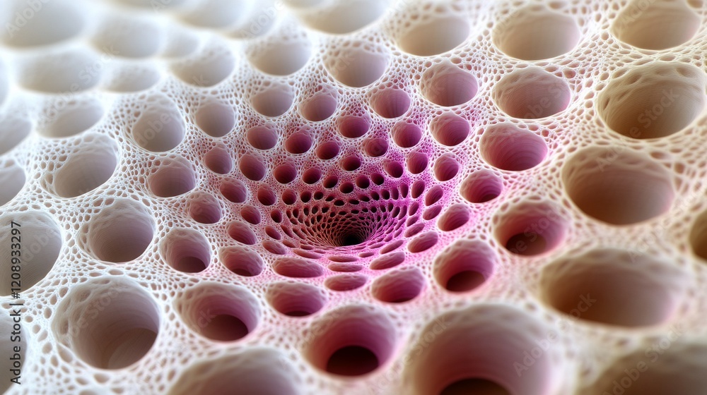 Poster Abstract fractal art a swirling vortex of interconnected holes and tunnels, creating a mesmerizing visual effect.