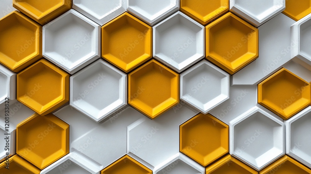 Poster abstract hexagon pattern, white and yellow.