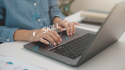 Upskill and personal development concept. employee upskill or reskill, kill training, education,...
