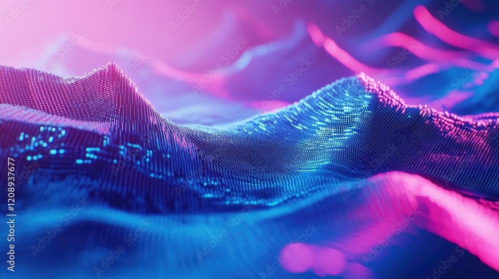 Poster abstract representation of digital waves in vibrant blue and pink hues, creating a sense of depth an