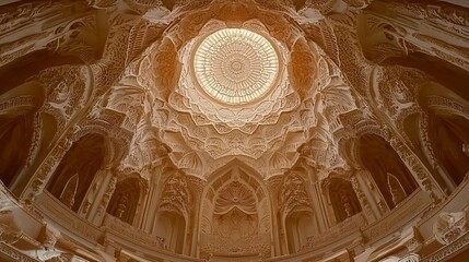Intricate dome ceiling with ornate carvings and patterns.