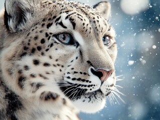 Naklejka premium A close up of a snow leopard in the snow