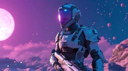 Fototapeta premium Futuristic Astronaut on an Alien Planet