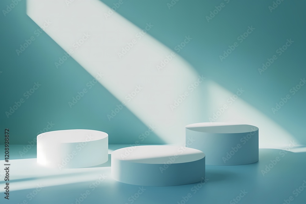 Poster minimalist display showing three cylindrical platforms