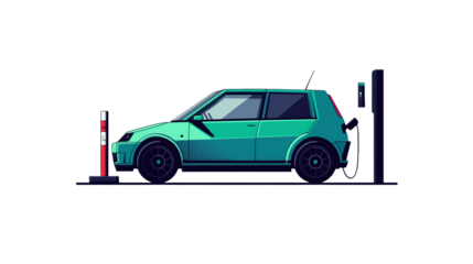 Pixel Art Electric Vehicle Charging Station Illustration Green Car at Night Eco Friendly Transportation Sustainable Energy Clean Energy Future
